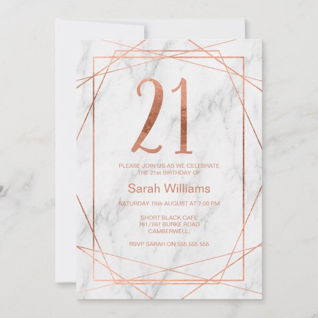 Marble Line Art 21st Birthday Invitation (Front)