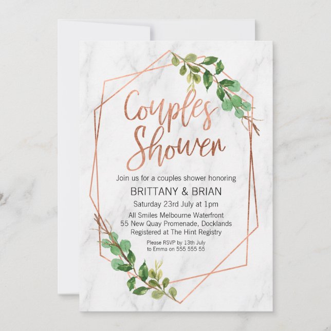 Marble Line Art Greenery Couples Shower Invitation (Front)