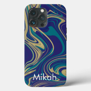 Marble Liquid Faux Gold Blue Greenish iPhone 13 Pro Case