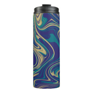 Marble Liquid Faux Gold Blue Greenish Thermal Tumbler
