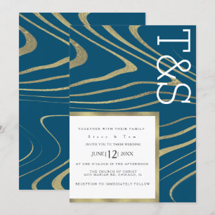 Marble Liquid Gold Agate Typography Wedding Invitation