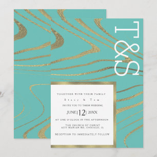 Marble Liquid Gold Agate Typography Wedding Invitation