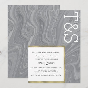 Marble Liquid Grey Agate Typography Wedding Invitation
