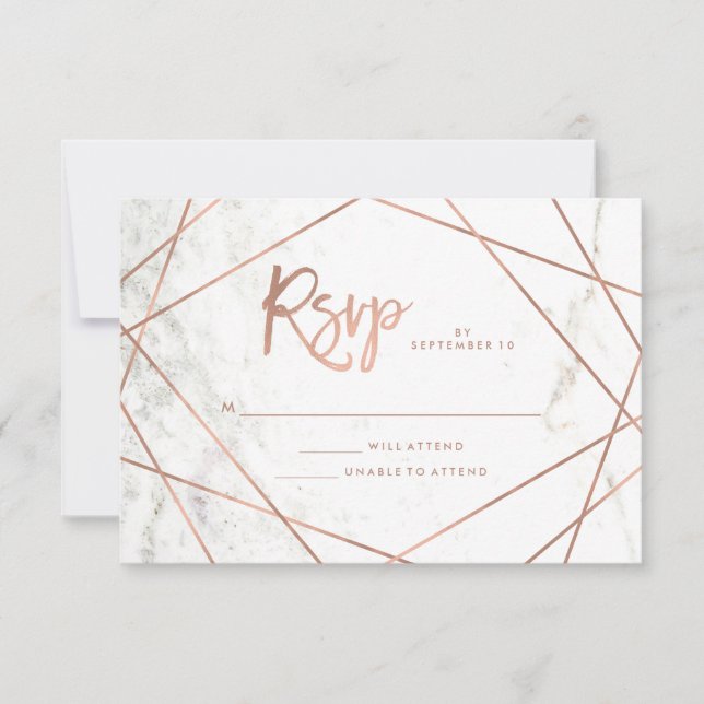Marble Look and Faux Rose Gold Geometric RSVP (Front)