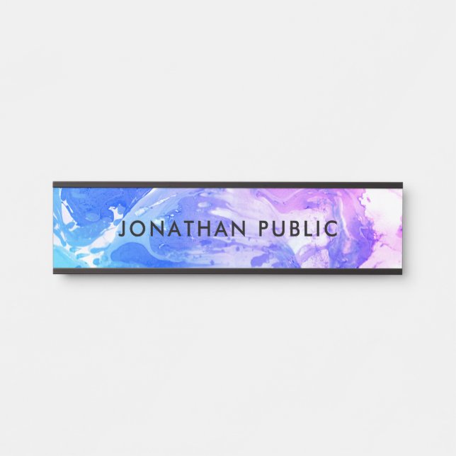Marble Look Modern Abstract Blue Purple White Door Sign (Front)