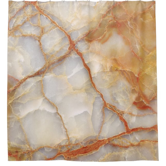 Marble Majesty: Glossy Elegance Shower Curtain (Front)