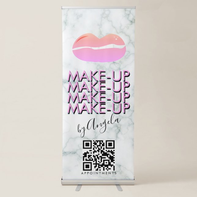 Marble Makeup Salon QR Code Lip Salon Retractable  Banner (Front)