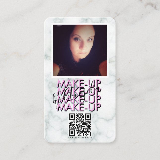 Marble Makeup Salon QR Code Photo  Pink Black Business Card (Front)