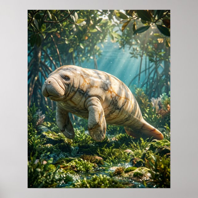 Marble Manatee Lagoon Serenity Print (Front)