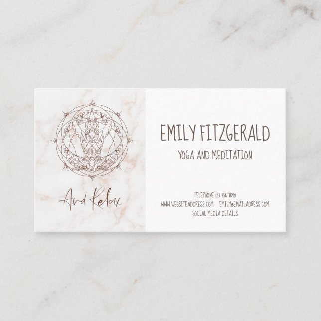 Marble Meditation Mandala Yoga Teacher And Relax Business Card (Front)