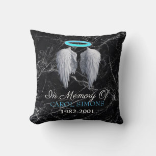 Marble Memorial Halo & Angel Wings Throw Pillow