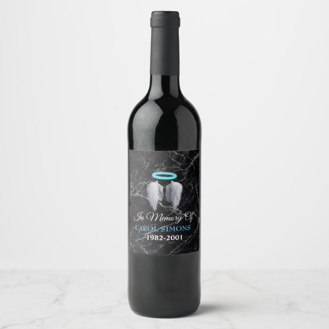 Marble Memorial Halo & Angel Wings Wine Label (Front)