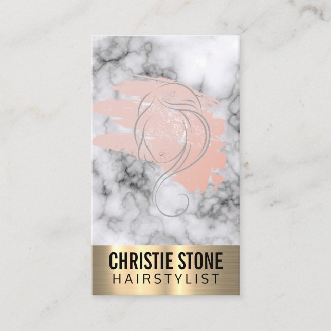 Marble | Metal Trim Beautician Stylist Business Card (Front)