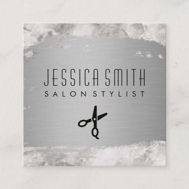 Marble Metalic Brushed | Hair Stylist Square Business Card (Front)