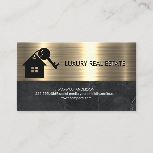 Marble | Metallic Gold | House Keys Logo Business Card (Front)