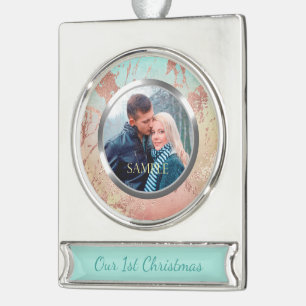 Marble Metallic Rose Gold First Christmas Silver Plated Banner Ornament