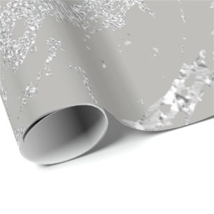 Marble Metallic Silver Grey Strokes Abstract VIP Wrapping Paper