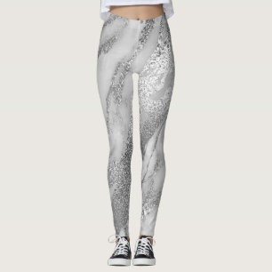Marble Minimal Abstract Metallic Silver Gray Lux Leggings