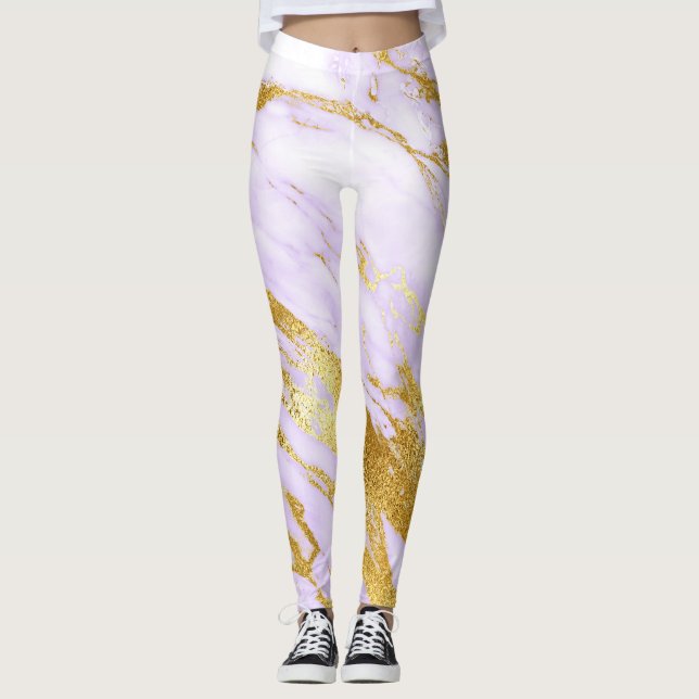 Marble Minimal Abstract Minimal  Lilac Purple Gold Leggings (Front)