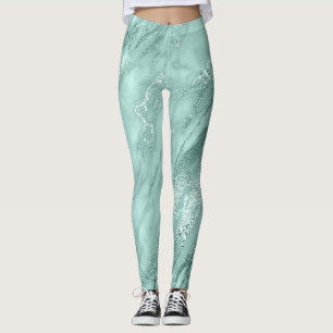 Marble Minimal Abstract Teal Aquatic Blue Leggings