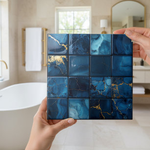 Marble Mix 4x4 Squares Blue ID1186a Tile