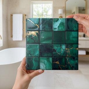 Marble Mix 4x4 Squares Emerald Green ID1186a Tile