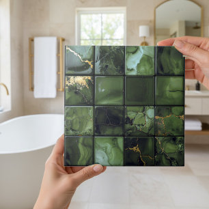 Marble Mix 4x4 Squares Olive Green ID1185a Tile