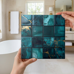 Marble Mix 4x4 Squares Teal ID1186a Tile