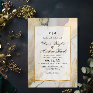 Marble Modern Beige grey and gold Wedding Invitation