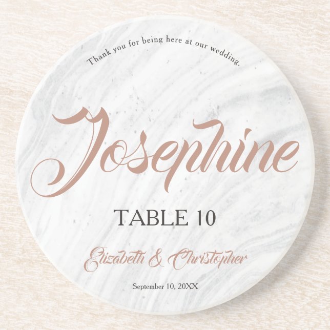 Marble Modern Customizable Names Wedding Escort Coaster (Front)