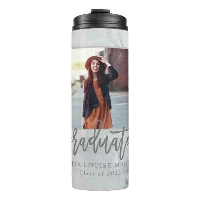 marble modern elegant photo graduate thermal tumbler (Front)