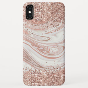 Marble Modern Liquid Ink Rose Gold Glitter iPhone XS Max Case