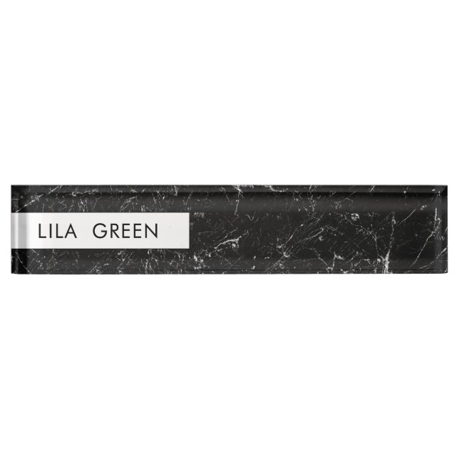 Marble Modern Monogram Elegant Trendy Business Nameplate (Front)
