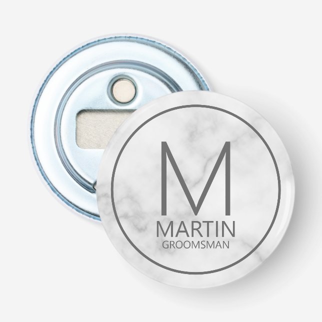 Marble Modern Personalised Monogram&Name Groomsmen Bottle Opener (Front)