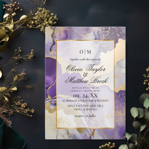 Marble Modern Purple and gold Wedding Invitation