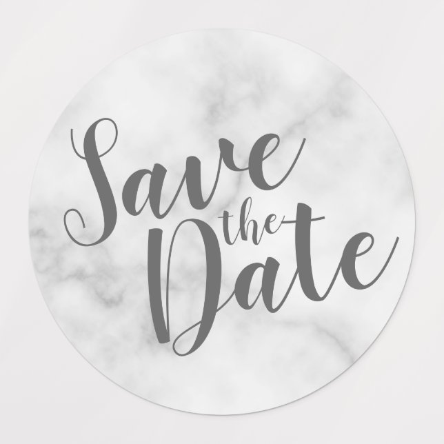 Marble Modern Script Wedding Save the Date Labels (Design 1)