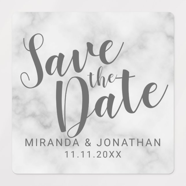 Marble Modern Script Wedding Save the Date Labels (Design 1)