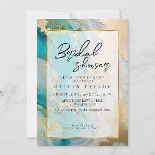 Marble Modern Turquoise and gold Bridal Shower Invitation