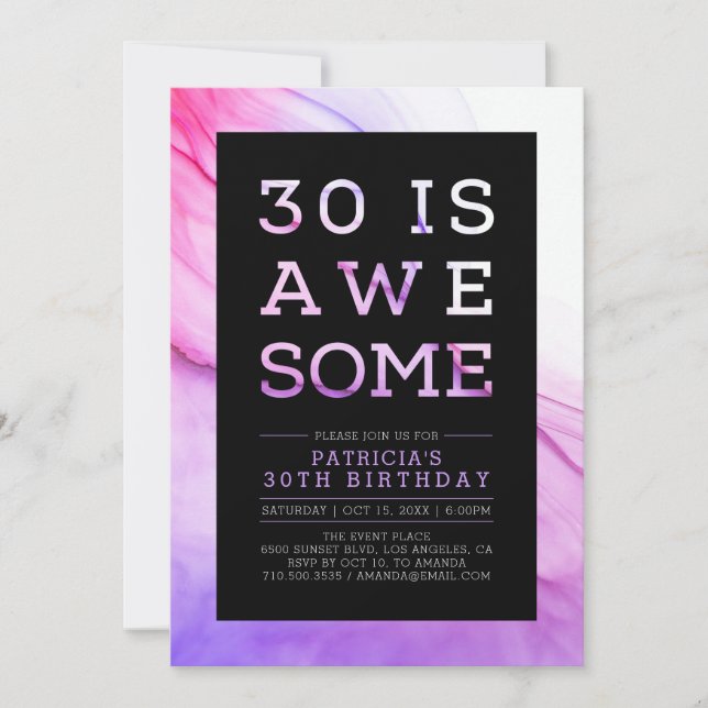 Marble | Modern Typography 30th Birthday Party Invitation (Front)