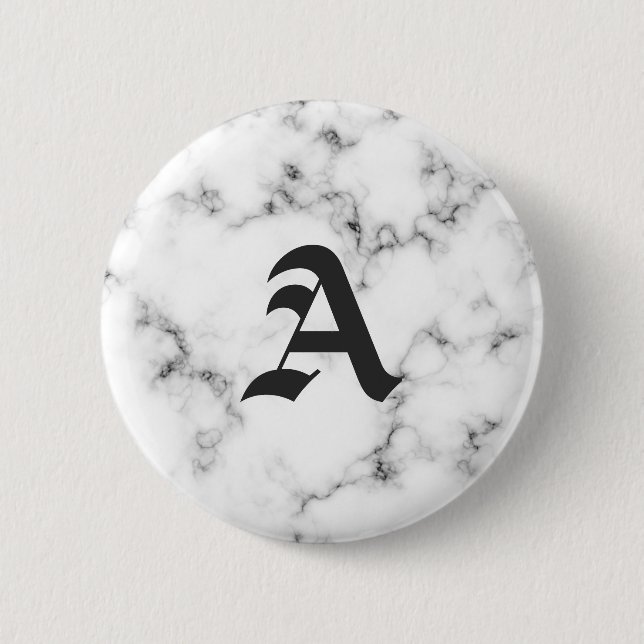Marble monogram 6 cm round badge (Front)