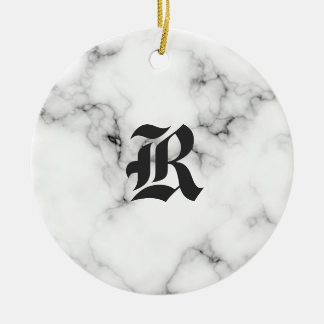 Marble monogram ceramic tree decoration (Front)
