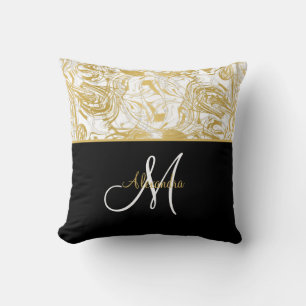 Marble Monogram Gold White Black  Cushion