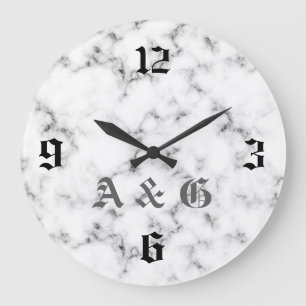 Marble monogram large clock