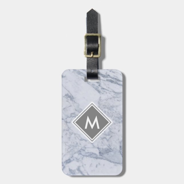 Marble Monogram Luggage Tag w/ leather strap (Front Vertical)