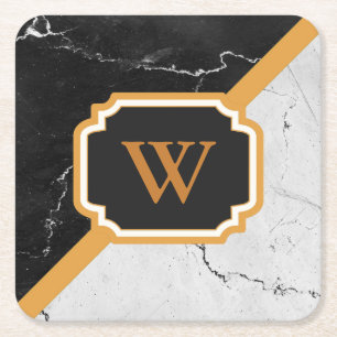 Marble Monogram Square Paper Coaster