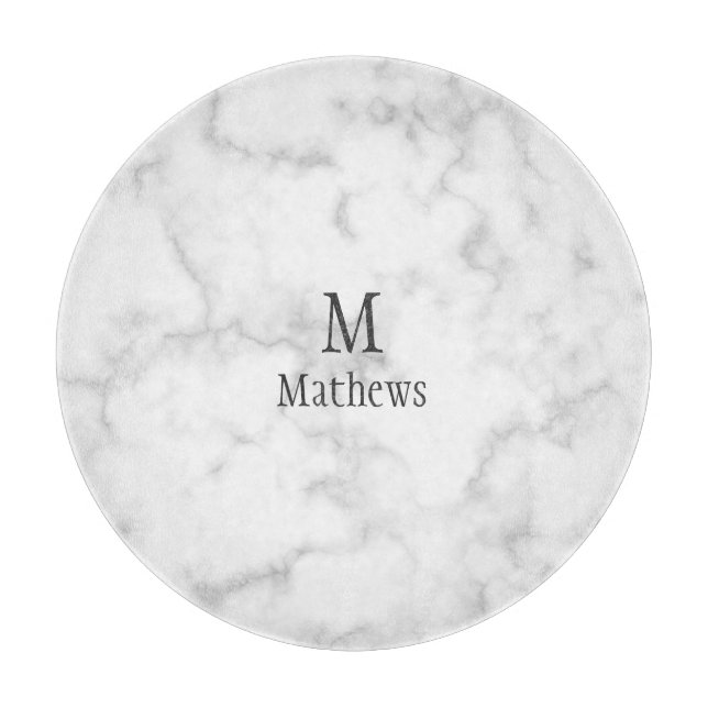 Marble Monogram White Custom 12" Cutting Board (Front)