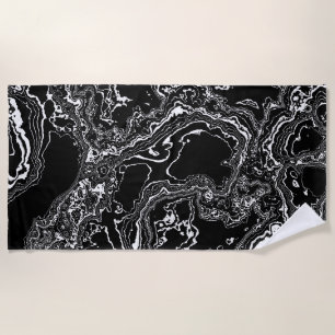 Marble Mystique - Agate Elegance -black and white- Beach Towel