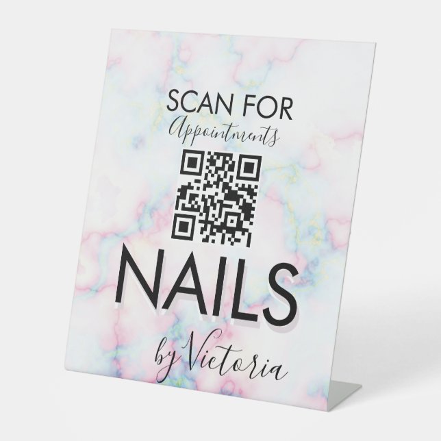 Marble Nail Salon Appointments QR Code   Pedestal Sign (Front)