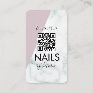 Marble Nail Salon Beauty Colorblock Pink QR Code Business Card