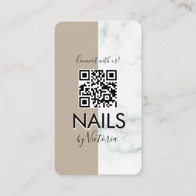 Marble Nail Salon Beauty Colorblock QR Code  Business Card (Front)